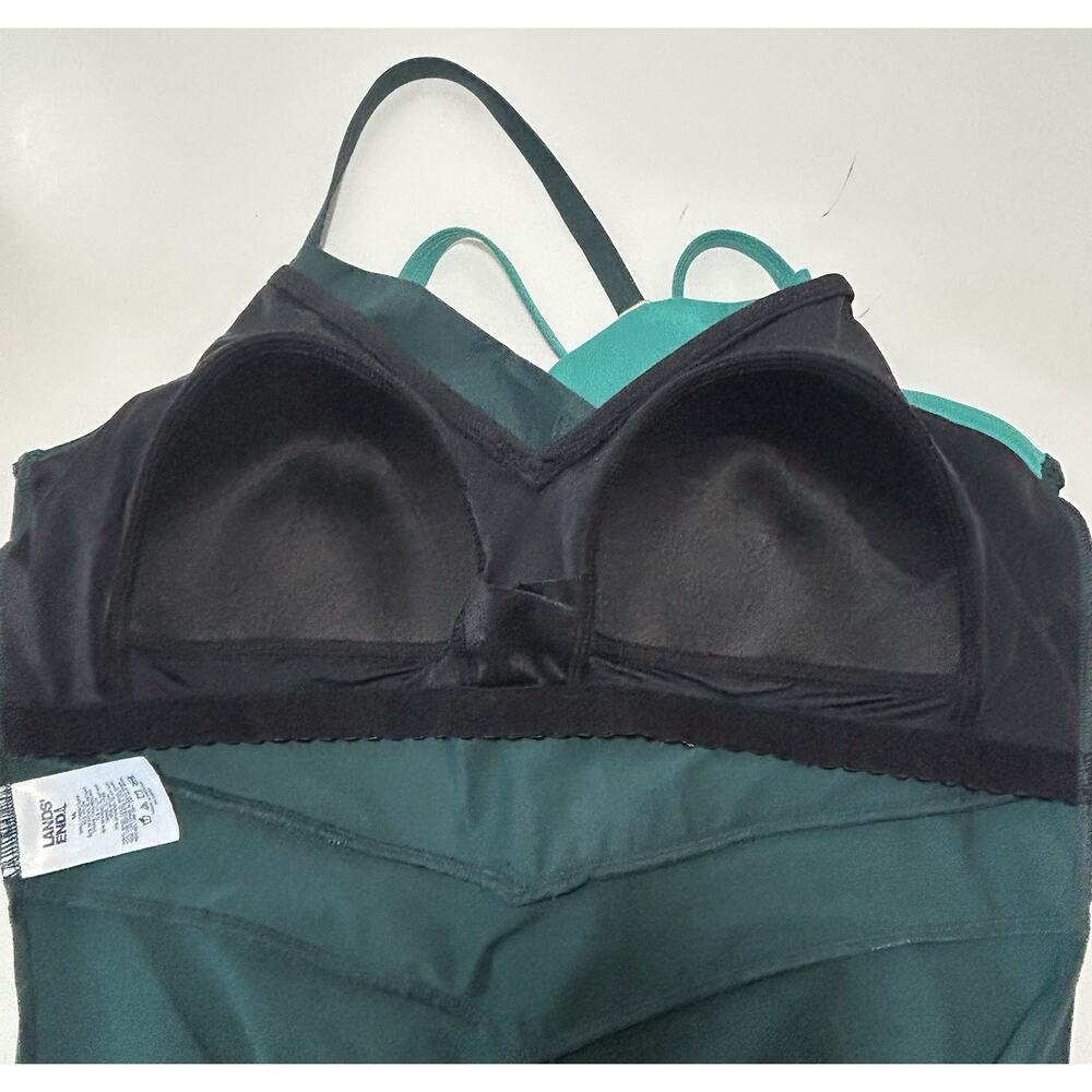 LANDS' END Green Two Tone One Piece Swimsuit Built-In Bra V-Neck Womens 14 - Picture 5 of 6